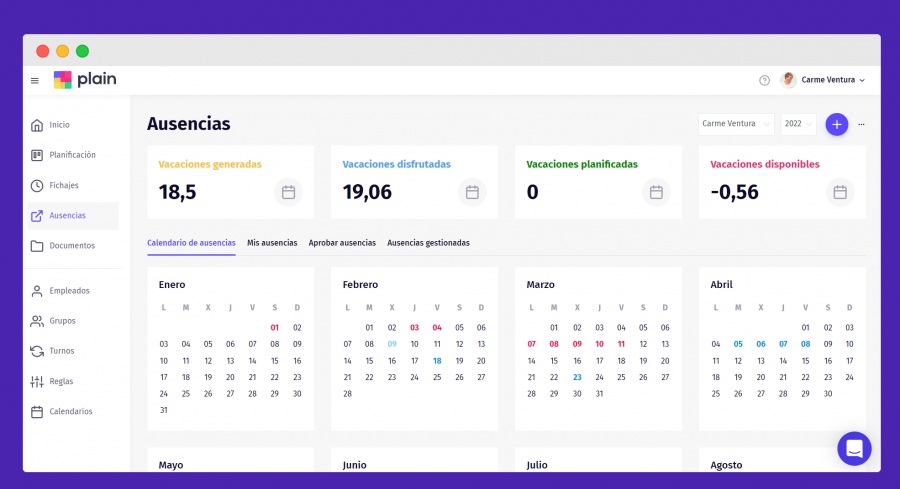 Plain: software vacaciones