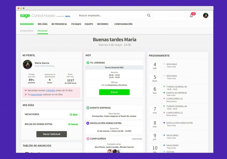 Sage HR: Control Horario de Trabajadores