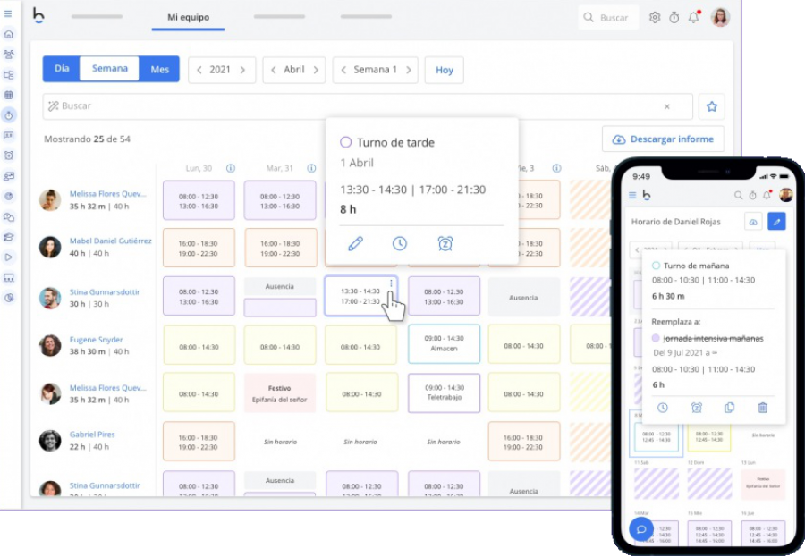 Bizneo HR Gestión de turnos de trabajo: cuadrante de horarios
