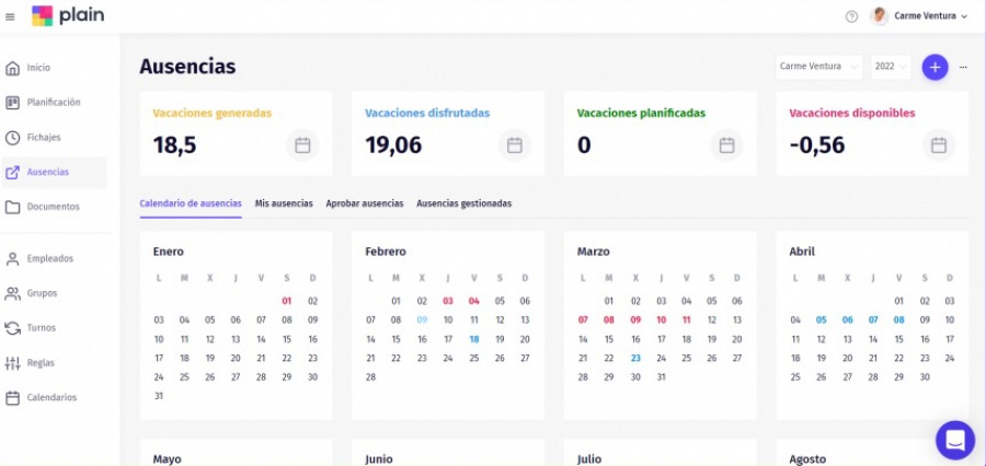 Plain: software vacaciones