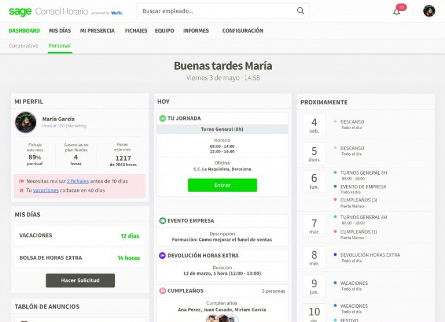Sage HR: control horario para empresas actuales