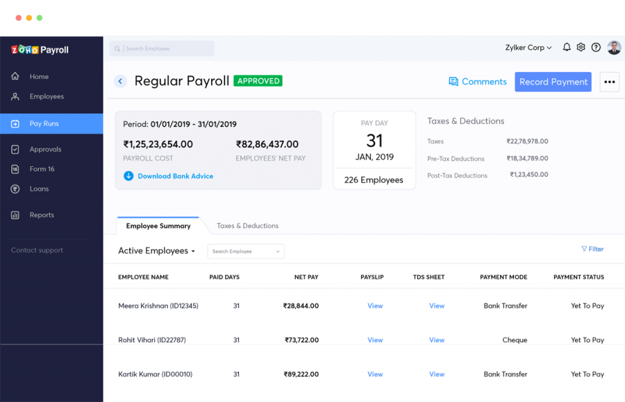 solucion zoho payroll