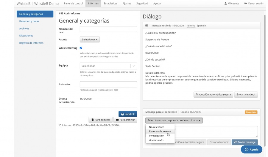 Sistema de Canal de Denuncias WhistleB