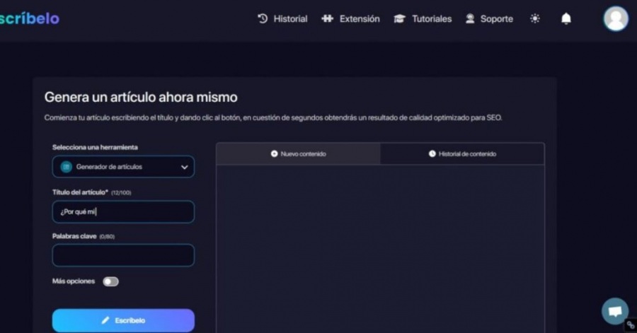 Herramienta IA para escribir texto 5: Escribelo.ai