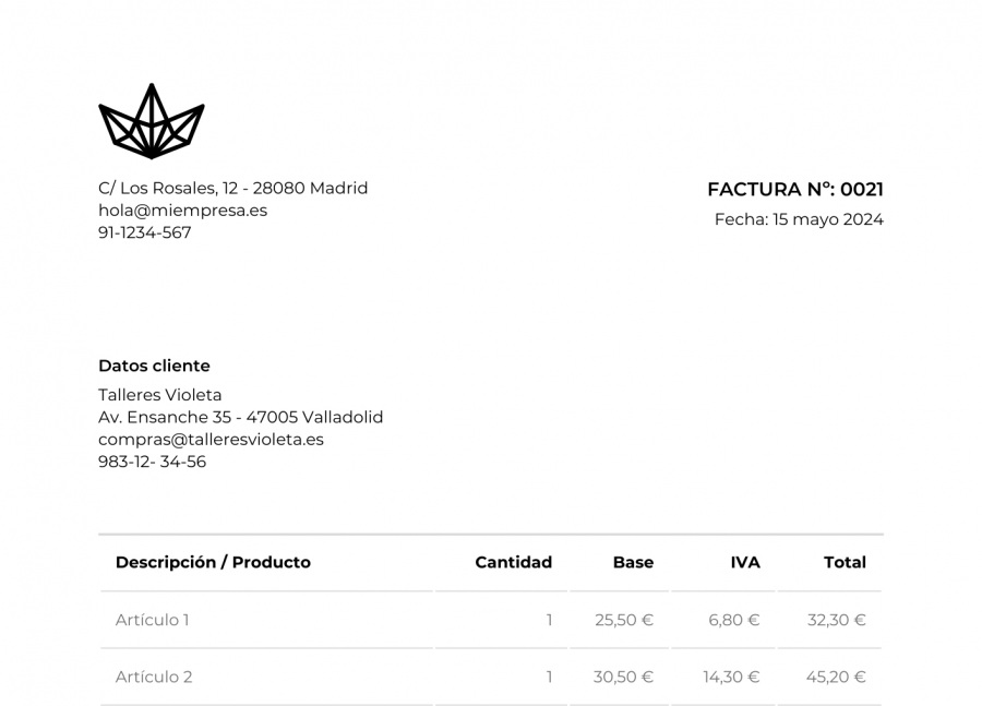 Ejemplos de fechas de expedición de facturas